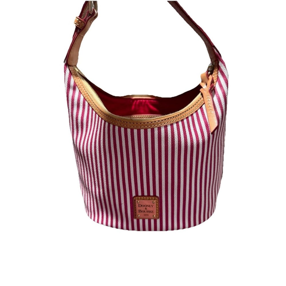 Dooney & Bourke Seaview Red‎ & White Stripe Coated Bucket Hobo Purse
